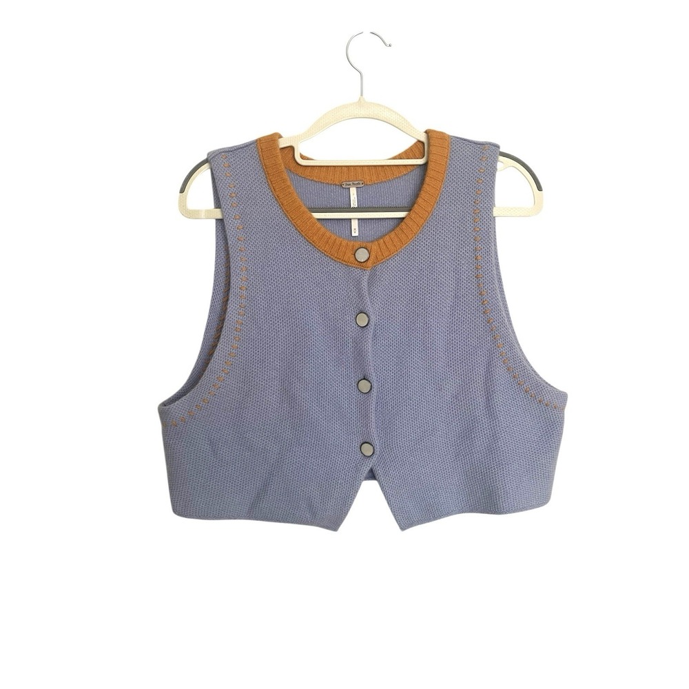 Free People Sammi‎ Cashmere Knit Sweater Vest Periwinkle Blue Pastel Retro Indie - Picture 12 of 16